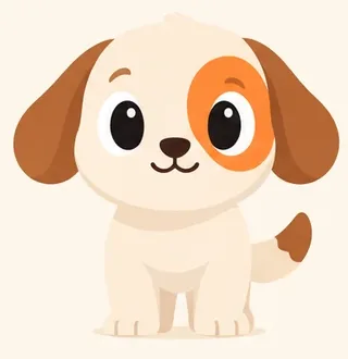 Spot, the Spot mascot, a cream puppy with caramel ears, waving